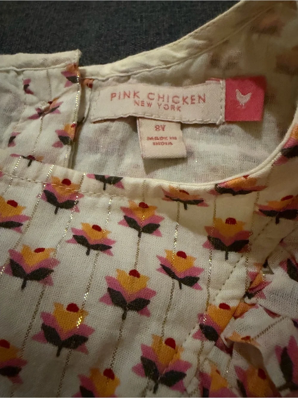 Pink Chicken Cream Floral Metallic Dress
